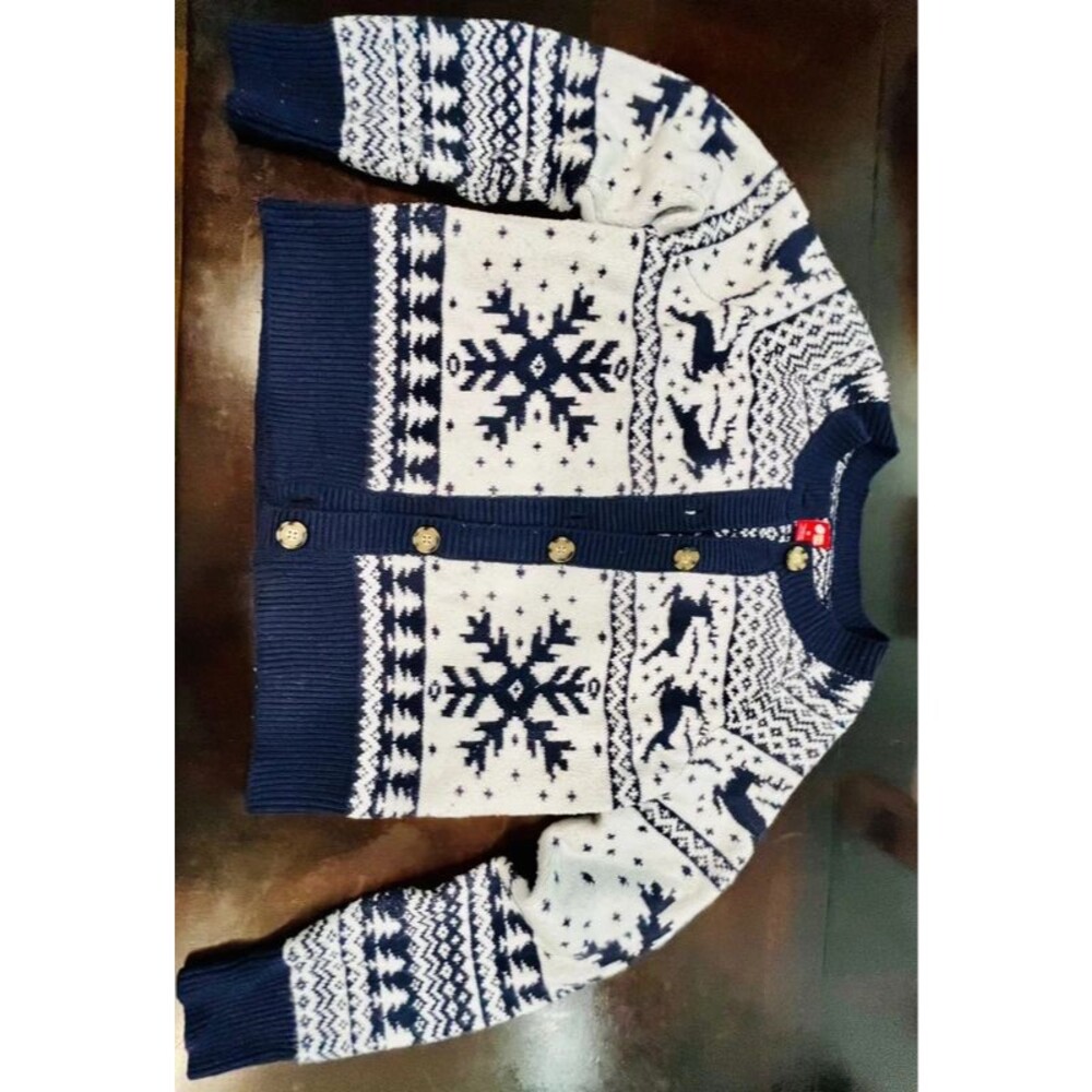 Dec 25th Navy & White Christmas Fair Isle Cardigan – Size Medium